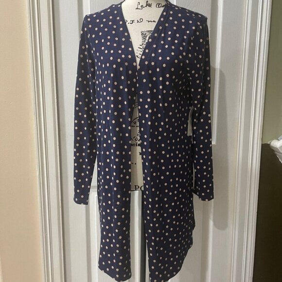 POLKA DOT NAVY BLUE  PINK PREPPY CARDIGAN CHICOS SIZE 1 US MEDIUM - Picture 2 of 16